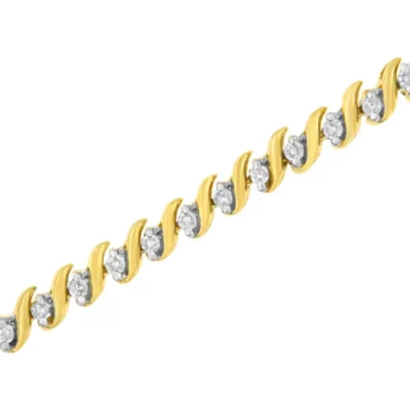 10K Yellow Gold Plated Silver 1/2 Cttw 2-  Diamond S Link Tennis Bracelet- 7.25"
