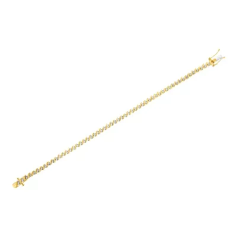 10K Yellow Gold Plated Silver 1/2 Cttw 2-  Diamond S Link Tennis Bracelet- 7.25"