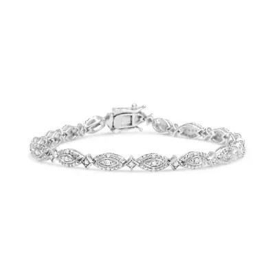 Silver 1/2 Cttw Diamond Marquise and Starburst Shaped Link Bracelet - 7.25"