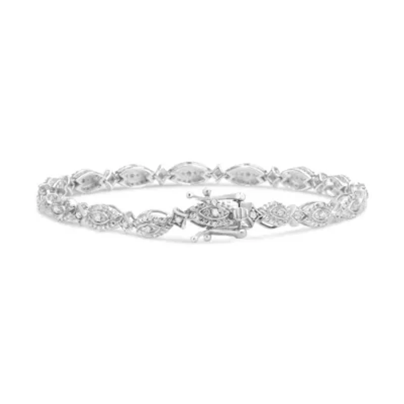 Silver 1/2 Cttw Diamond Marquise and Starburst Shaped Link Bracelet - 7.25"