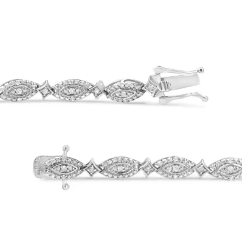Silver 1/2 Cttw Diamond Marquise and Starburst Shaped Link Bracelet - 7.25"