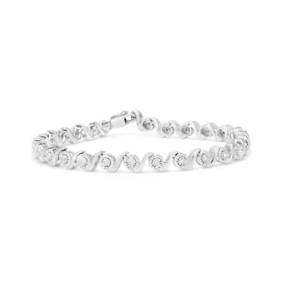 .925 Sterling Silver 1/2 Cttw Round Diamond Halo S-Link Bracelet - 7.25"