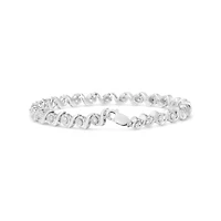 .925 Sterling Silver 1/2 Cttw Round Diamond Halo S-Link Bracelet - 7.25"