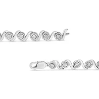 .925 Sterling Silver 1/2 Cttw Round Diamond Halo S-Link Bracelet - 7.25"