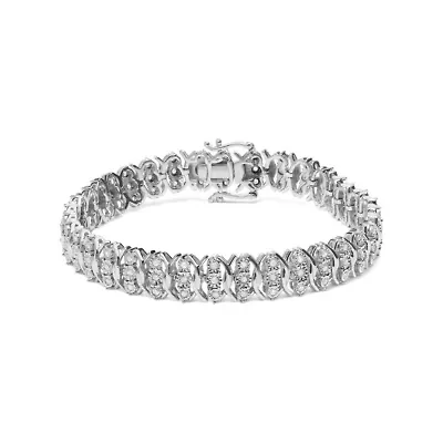Silver 1.0 Cttw Miracle Set Diamond 3 Row Wave Link Bracelet - 7.25" Inches