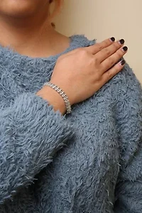 Silver 1.0 Cttw Miracle Set Diamond 3 Row Wave Link Bracelet - 7.25" Inches