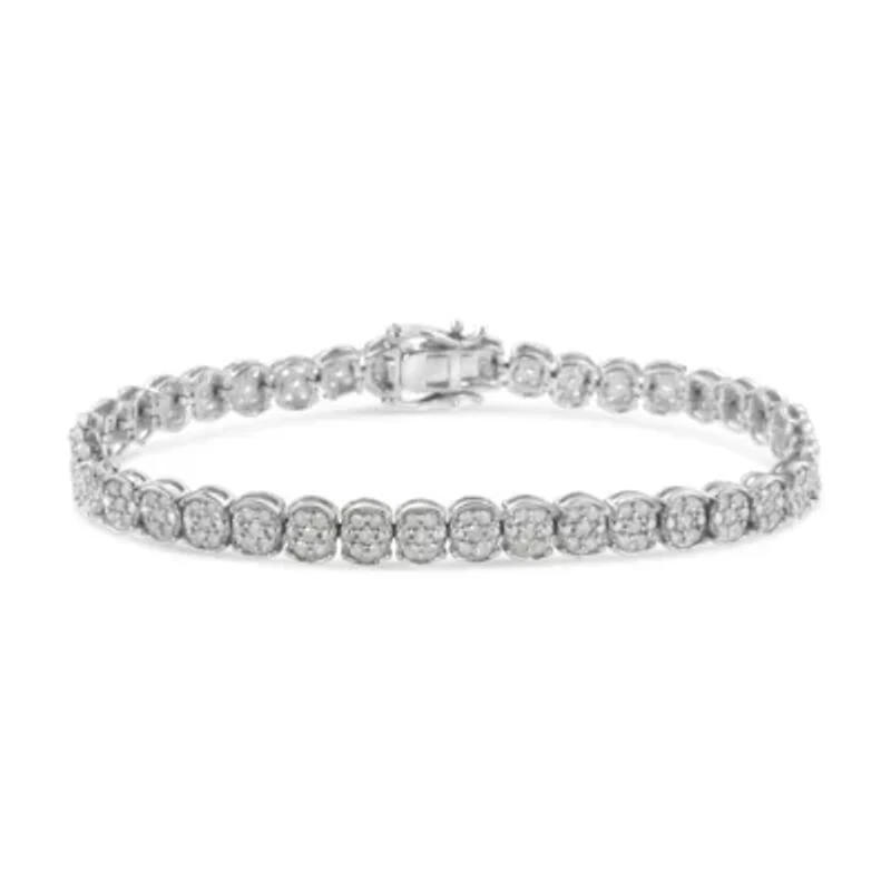 .925 Sterling Silver 2.0 Cttw Diamond Cluster Link Bracelet - Size 7.25"