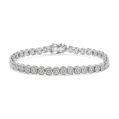 .925 Sterling Silver 2.0 Cttw Diamond Cluster Link Bracelet - Size 7.25"