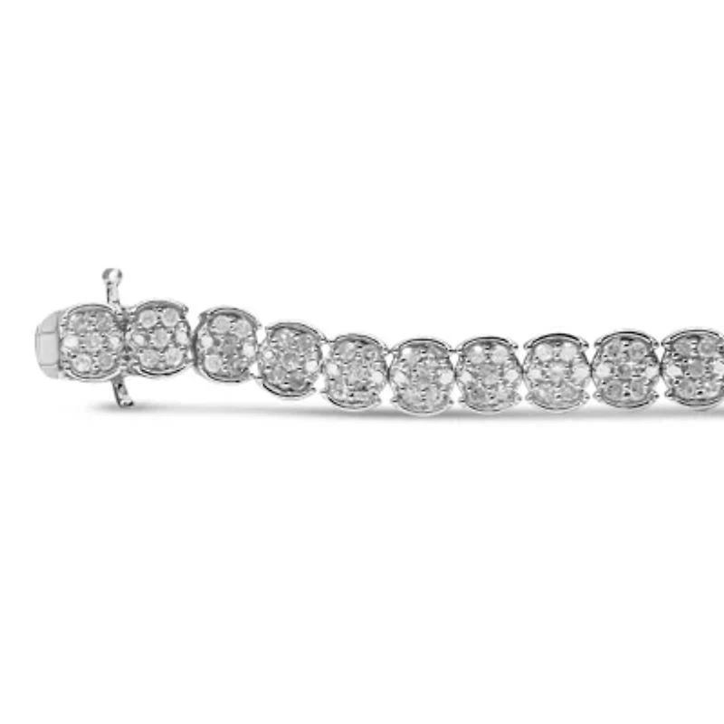 .925 Sterling Silver 2.0 Cttw Diamond Cluster Link Bracelet - Size 7.25"