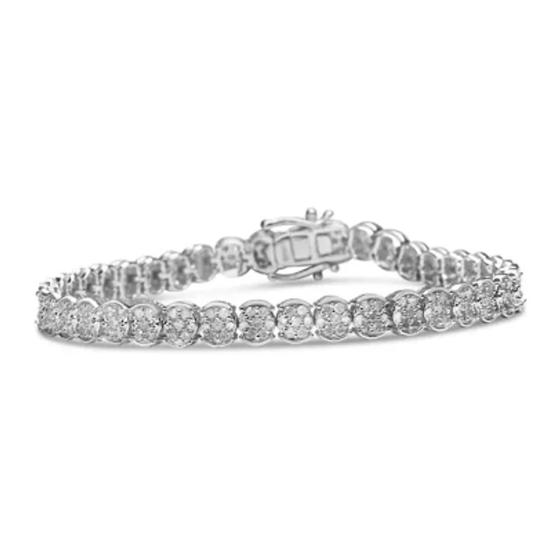 .925 Sterling Silver 2.0 Cttw Diamond Cluster Link Bracelet - Size 7.25"