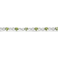 Silver 1.00 Ctw Diamond and Created Green Heart Peridot Infinity Link Bracelet
