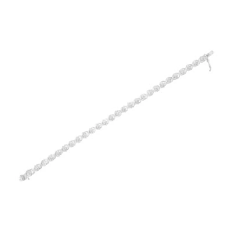 Silver Round-Cut Diamond Accent Floral Cluster and "X" Link Bracelet - 7.25"
