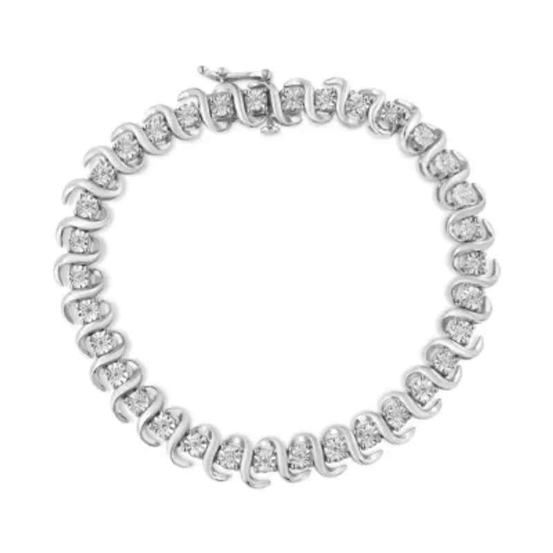 Silver 1/3 Cttw Miracle-Set Diamond "S" Link Tennis Bracelet - Size 7.25"