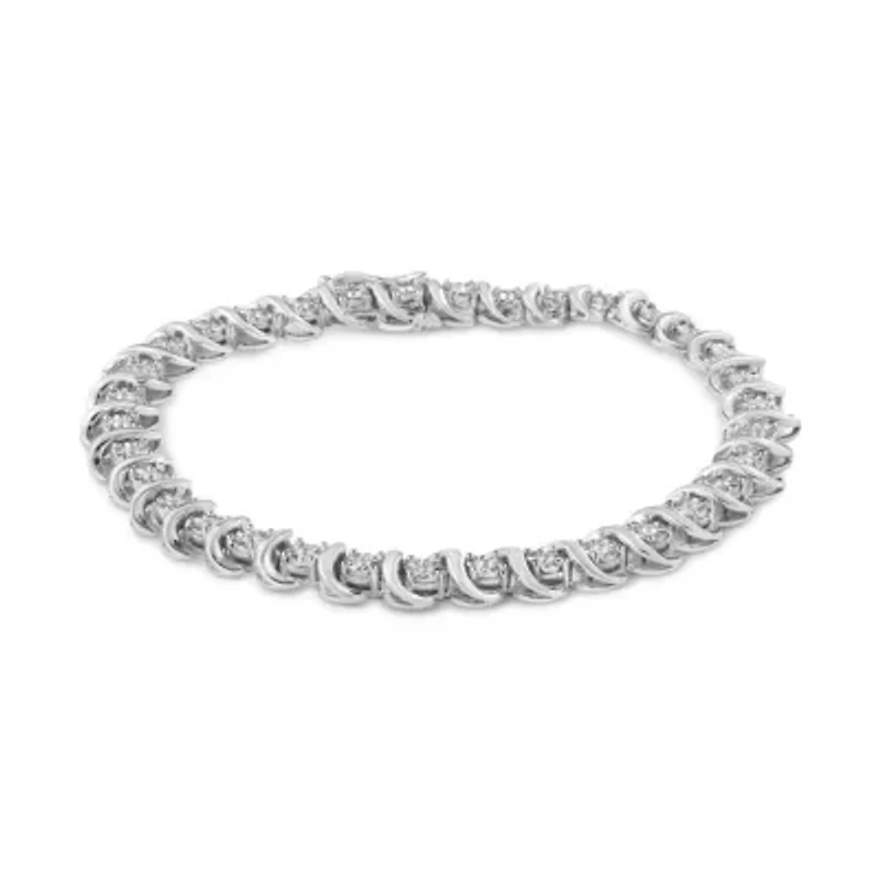 Silver 1/3 Cttw Miracle-Set Diamond "S" Link Tennis Bracelet - Size 7.25"