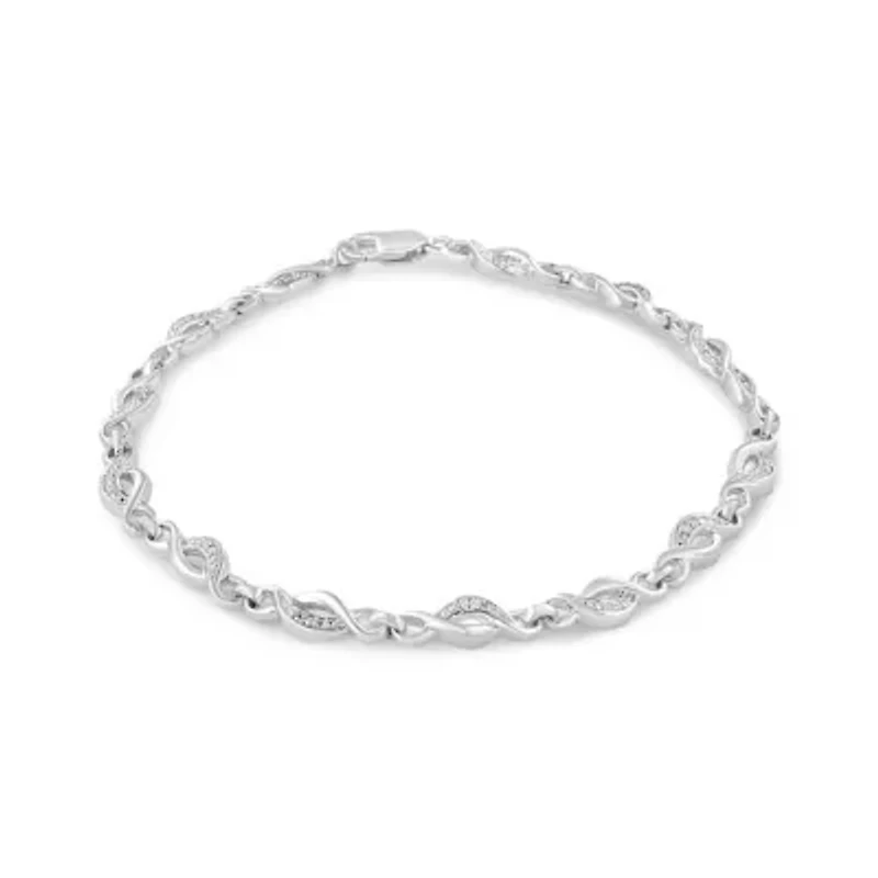 Silver Prong Set Diamond Accent Curved Spiral Link Bracelet - 7.25"