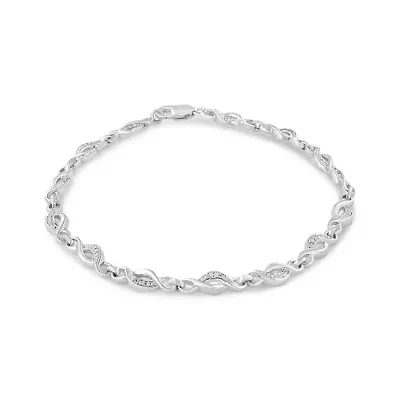 Silver Prong Set Diamond Accent Curved Spiral Link Bracelet - 7.25"