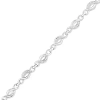 Silver Prong Set Diamond Accent Curved Spiral Link Bracelet - 7.25"