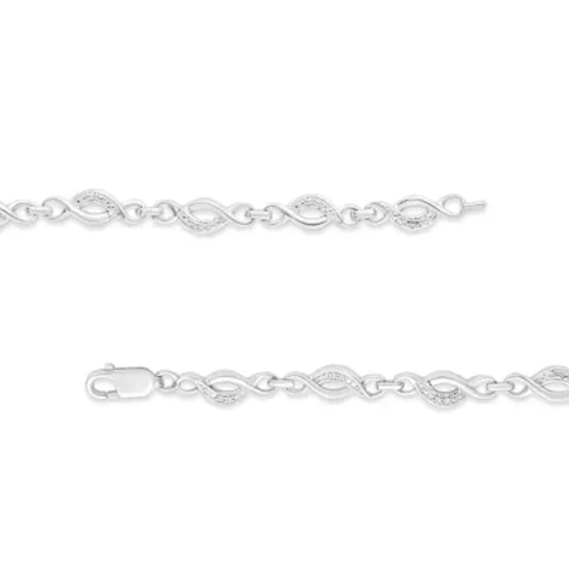 Silver Prong Set Diamond Accent Curved Spiral Link Bracelet - 7.25"