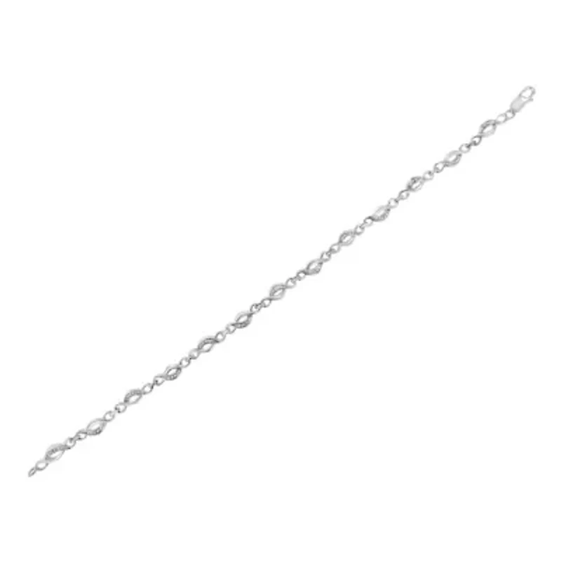 Silver Prong Set Diamond Accent Curved Spiral Link Bracelet - 7.25"