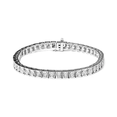 Silver 1/4 Cttw Miracle Set Diamond and Bead Link 7.25" Tennis Bracelet