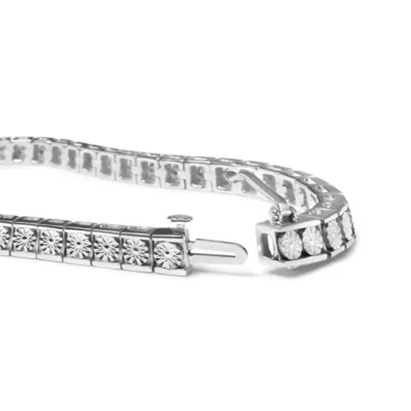 Silver 1/4 Cttw Miracle Set Diamond and Bead Link 7.25" Tennis Bracelet
