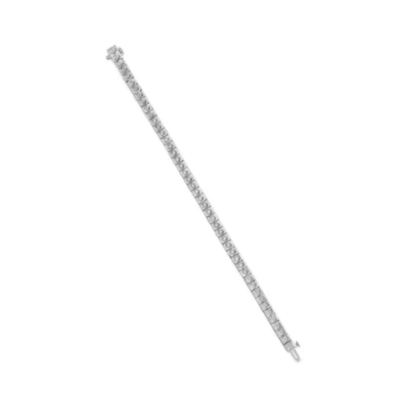 Silver 1/4 Cttw Miracle Set Diamond and Bead Link 7.25" Tennis Bracelet