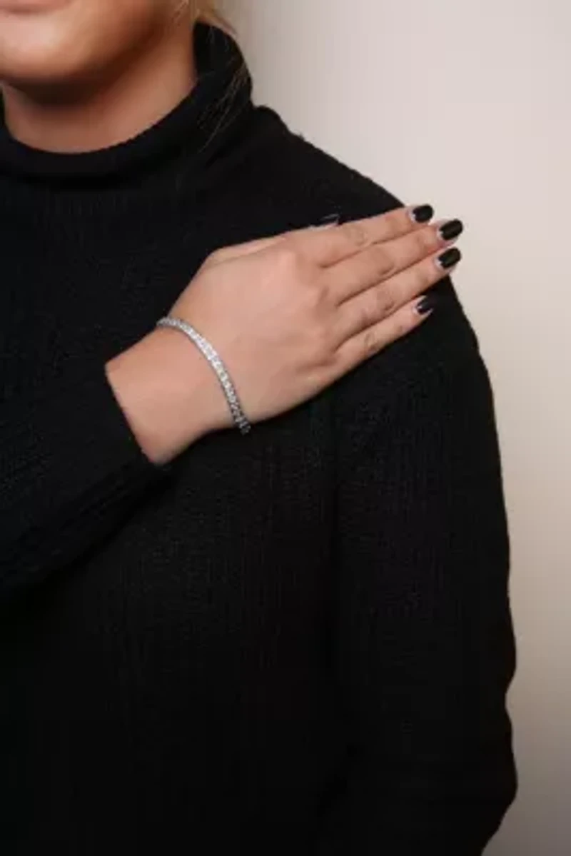 Silver 1/4 Cttw Miracle Set Diamond and Bead Link 7.25" Tennis Bracelet