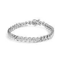 Silver 1/4 Cttw Miracle Set Diamond and Beaded 7.25" Tennis Bracelet