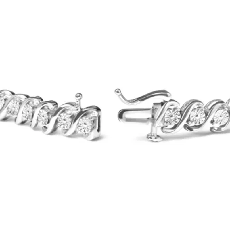 Silver 1/4 Cttw Miracle Set Diamond and Beaded 7.25" Tennis Bracelet