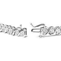 Silver 1/4 Cttw Miracle Set Diamond and Beaded 7.25" Tennis Bracelet