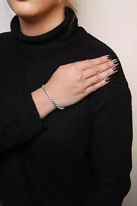 Silver 1/4 Cttw Miracle Set Diamond and Beaded 7.25" Tennis Bracelet