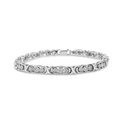 Silver 1/10 Cttw Diamond Miracle Set 3 Stone Link Bracelet - 7.25" Inches