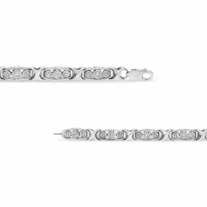 Silver 1/10 Cttw Diamond Miracle Set 3 Stone Link Bracelet - 7.25" Inches