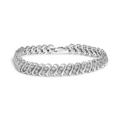 .925 Sterling 1/2 Cttw Diamond Double Row S-Link Bracelet - 7.5" Inches