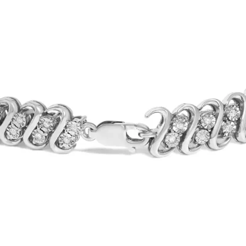 .925 Sterling 1/2 Cttw Diamond Double Row S-Link Bracelet - 7.5" Inches