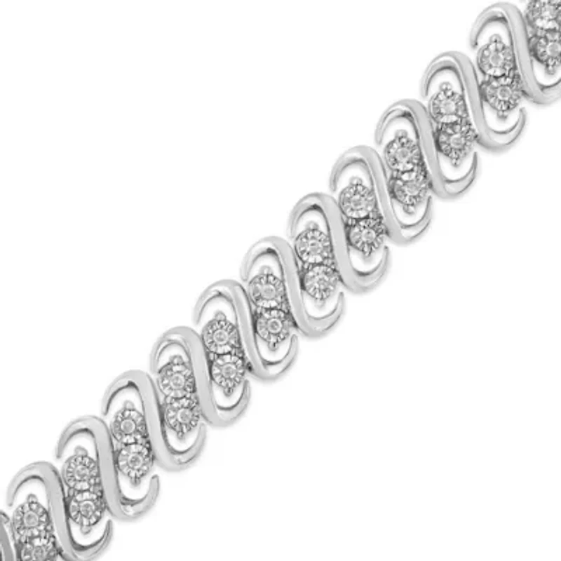 .925 Sterling 1/2 Cttw Diamond Double Row S-Link Bracelet - 7.5" Inches