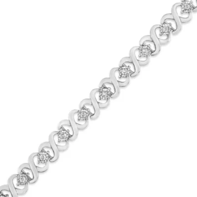 Silver 1/3 Cttw Miracle Plate  Diamond Infinity Link Bracelet - Size 7.25"