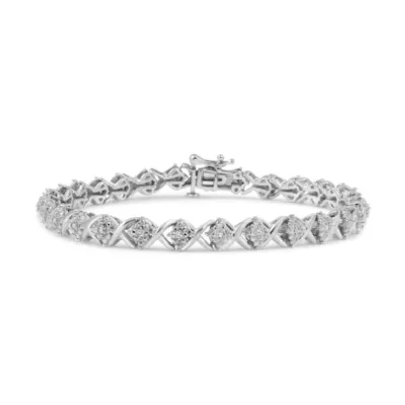 .925 Sterling Silver 1/4 Cttw Round-Cut Diamond "X" Link Bracelet - Size 7.25 "