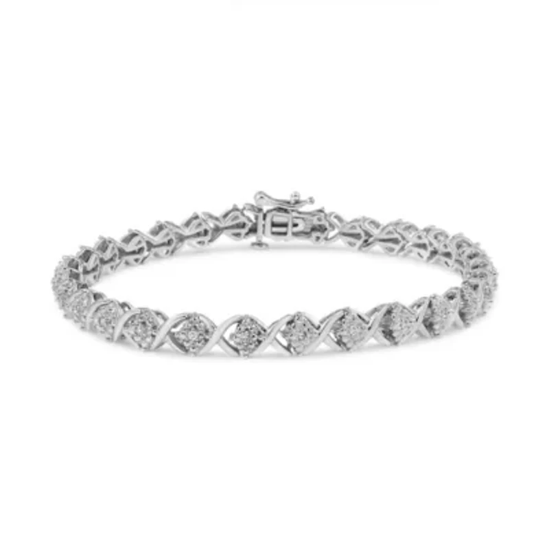 .925 Sterling Silver 1/4 Cttw Round-Cut Diamond "X" Link Bracelet - Size 7.25 "