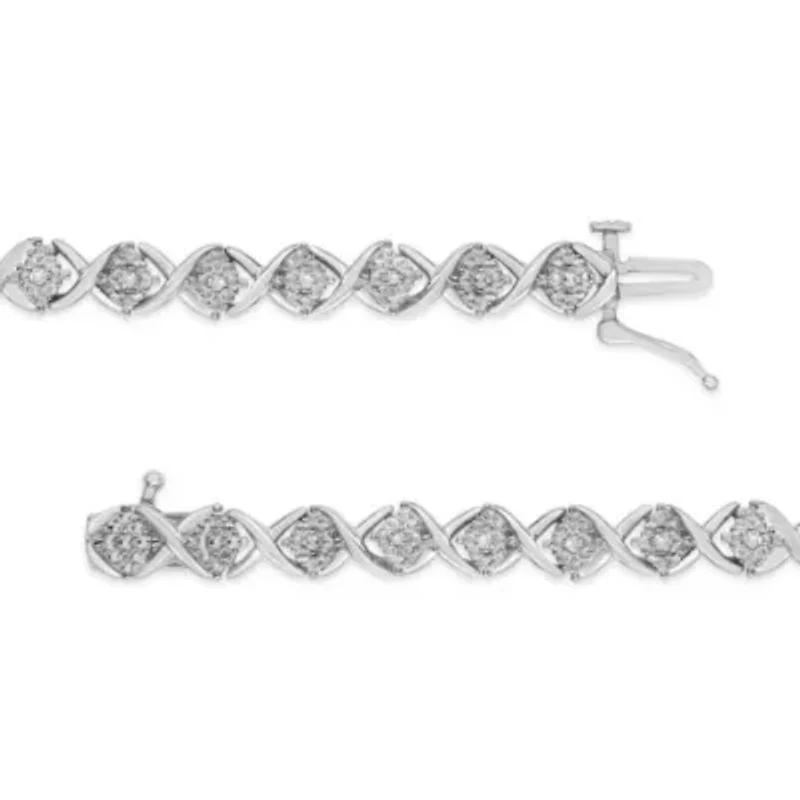 .925 Sterling Silver 1/4 Cttw Round-Cut Diamond "X" Link Bracelet - Size 7.25 "
