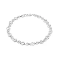 Silver Prong Set Diamond Accent Alternating Heart Link Bracelet - 7.25" Inches