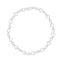 Silver Prong Set Diamond Accent Alternating Heart Link Bracelet - 7.25" Inches