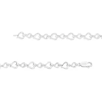 Silver Prong Set Diamond Accent Alternating Heart Link Bracelet - 7.25" Inches