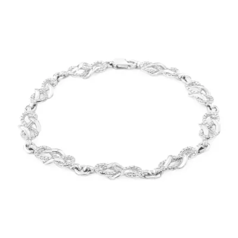 .925 Sterling Silver Prong Set Diamond Accent Infinity Weave Link 7.25" Bracelet