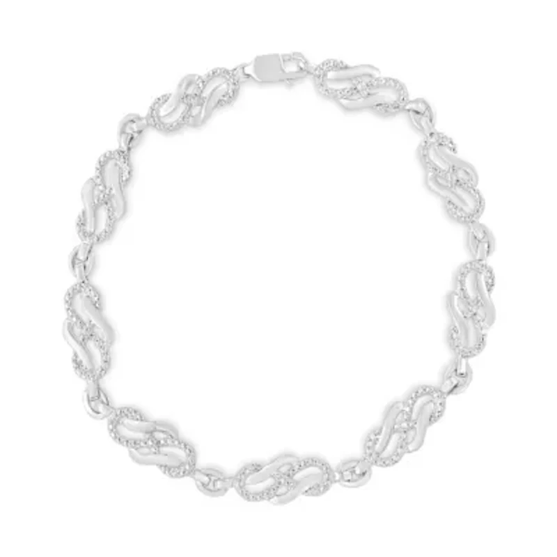 .925 Sterling Silver Prong Set Diamond Accent Infinity Weave Link 7.25" Bracelet