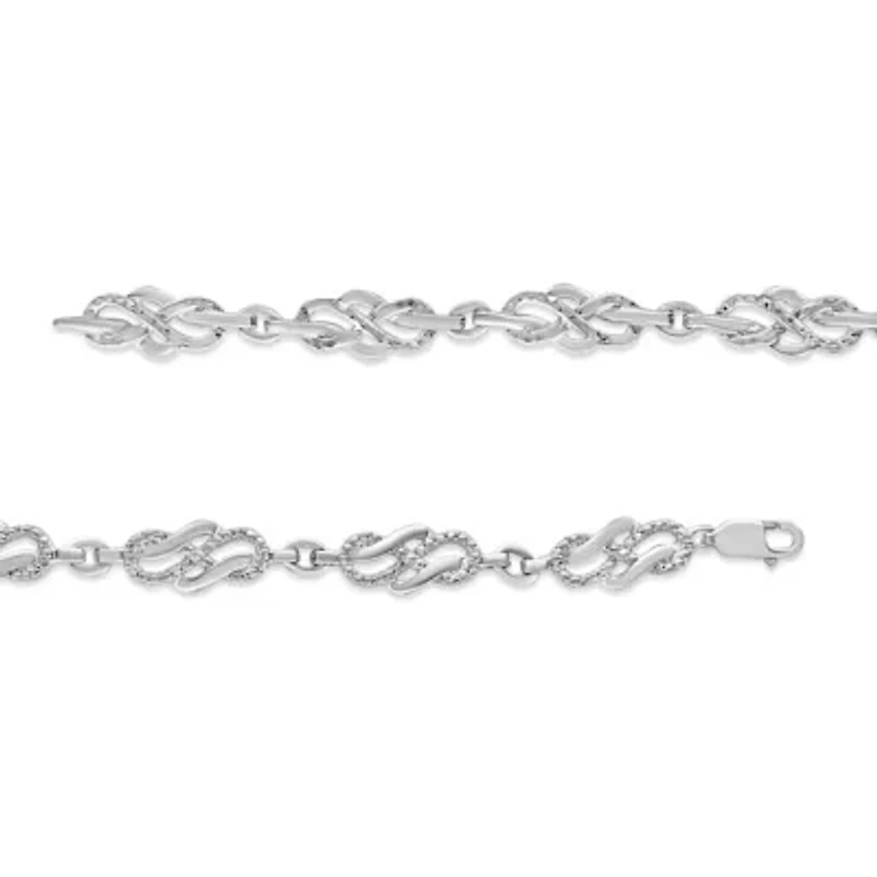 .925 Sterling Silver Prong Set Diamond Accent Infinity Weave Link 7.25" Bracelet