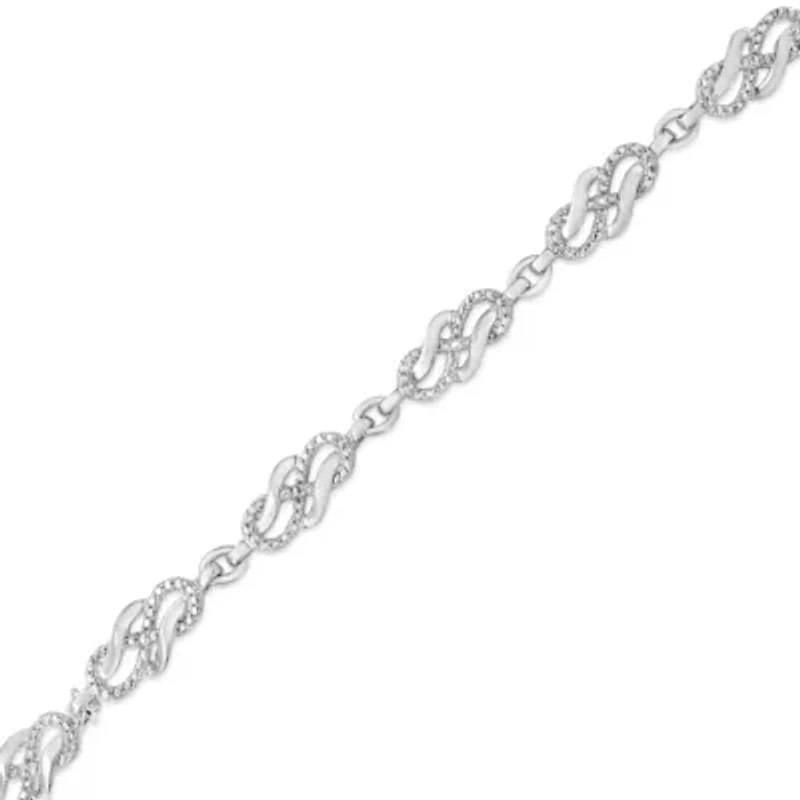 .925 Sterling Silver Prong Set Diamond Accent Infinity Weave Link 7.25" Bracelet