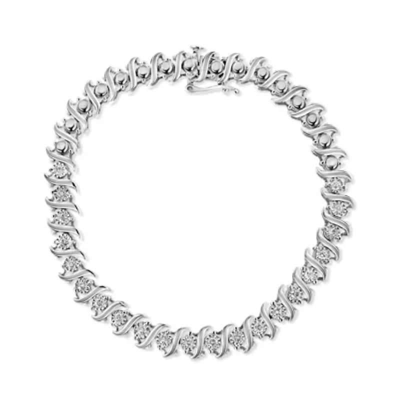 Silver 1/2 Cttw Diamond Miracle Set "S" Link Tennis Bracelet - - Size 7.50