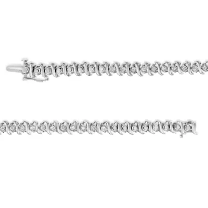 Silver 1/2 Cttw Diamond Miracle Set "S" Link Tennis Bracelet - - Size 7.50