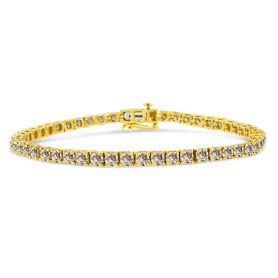 14K Yellow Gold Plated Silver 8.0 Cttw Diamond Classic Link Tennis Bracelet